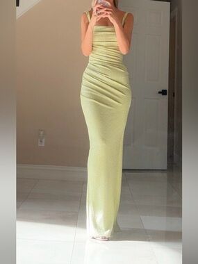 Light Yellow Ruched Maxi Dress - Women's Maxi Dress